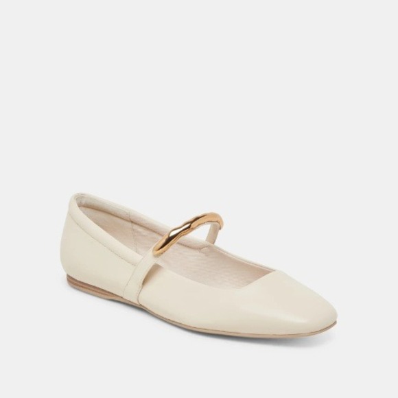 Dolce Vita Shoes - Dolce Vita Radya Cream Leather Ballet Flats Mary Jane Gold Metal Accent Size 8.5